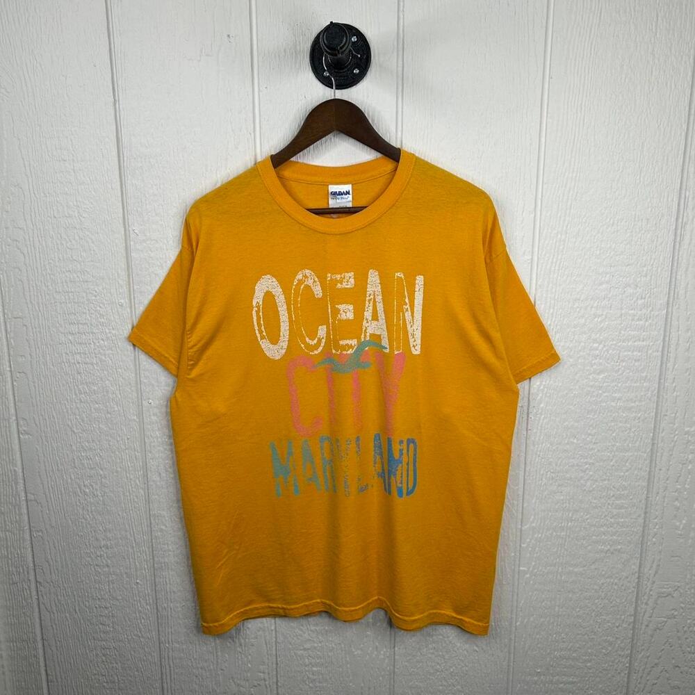 Y2K Ocean City Maryland Beach Summer Yellow Graphic Tee Size X-Large